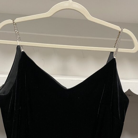 Vintage Black Velvet Evening Dress with Sequin Straps Size S/M with Side Slit - Picture 4 of 4